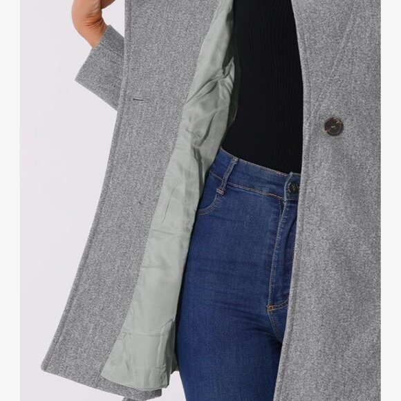 Allegra K Women's Stand Collar Long Sleeve Winter Belted Long Coat Medium - Picture 5 of 7